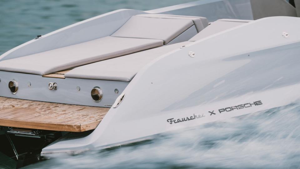 Frauscher x Porsche eFantom electric boat.