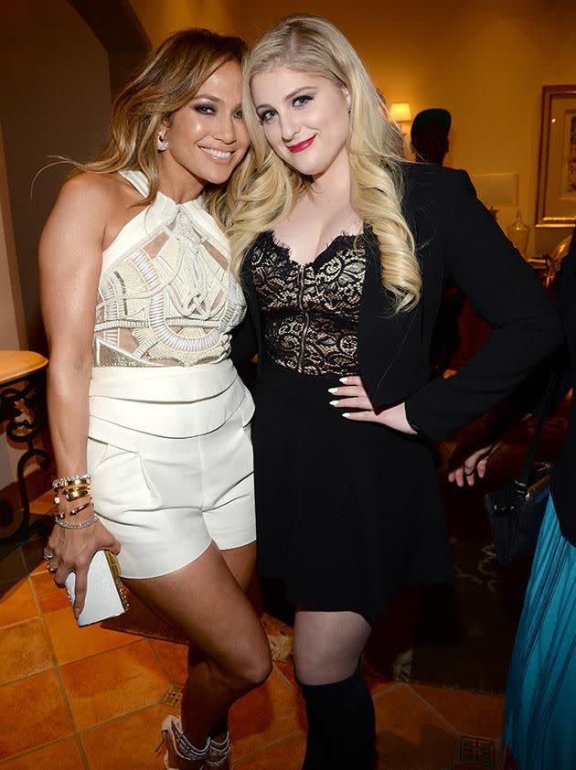 J.Lo with Meghan Trainor. Photo: Getty