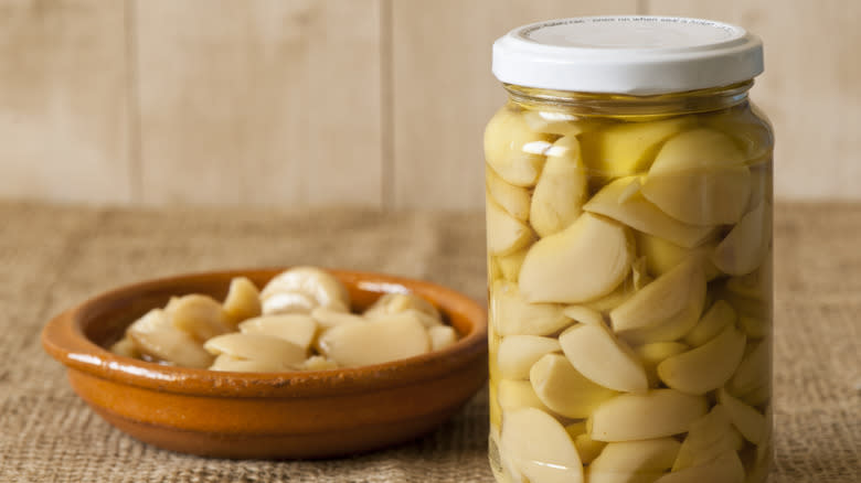 Garlic confit in a jar