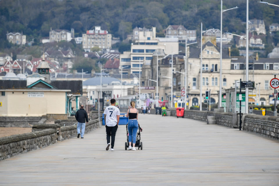 An almost deserted promenade around midday on Easter Sunday at Weston-super-Mare as the UK continues in lockdown to help curb the spread of the coronavirus.