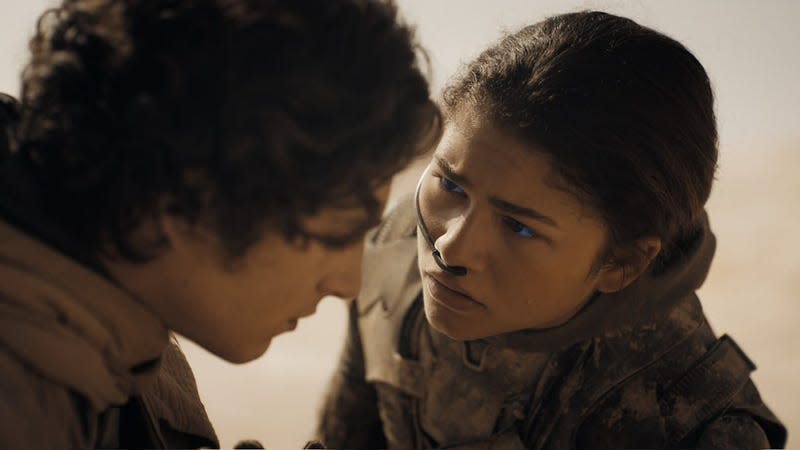 Timothée Chalamet and Zendaya in Warner Bros.' Dune: Part Two.