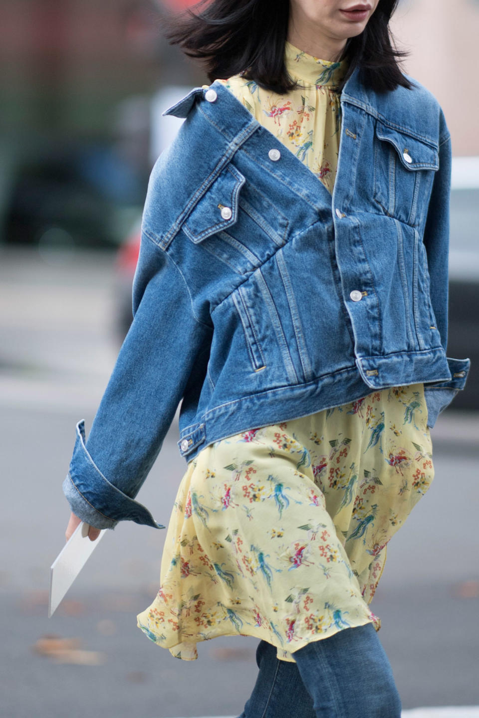 <p>Team double denim with florals for a punchy look.</p>