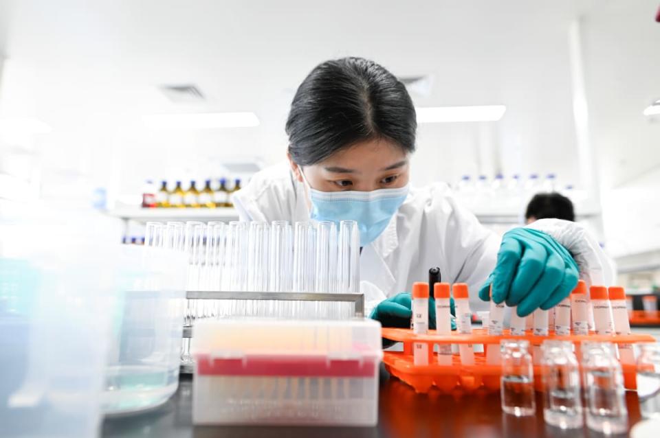 <div class="inline-image__caption"><p>An engineer works in the general laboratory during a media tour of a new factory built to produce a COVID-19 coronavirus vaccine at Sinovac, one of 11 Chinese companies approved to carry out clinical trials of potential coronavirus vaccines, in Beijing on September 24, 2020. </p></div> <div class="inline-image__credit">WANG ZHAO/AFP via Getty Images</div>