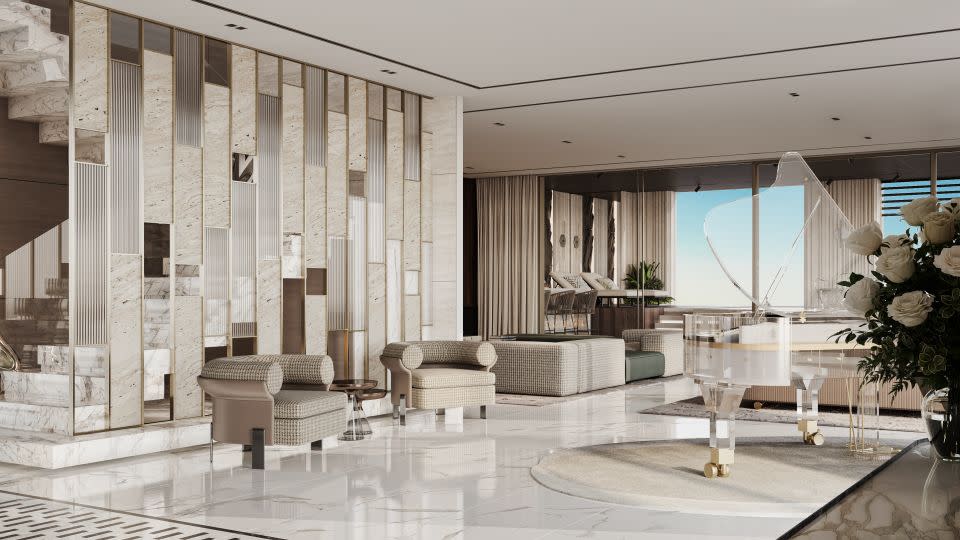 A digital rendering shows the living space of one of the tower's luxury duplexes. - London Gate