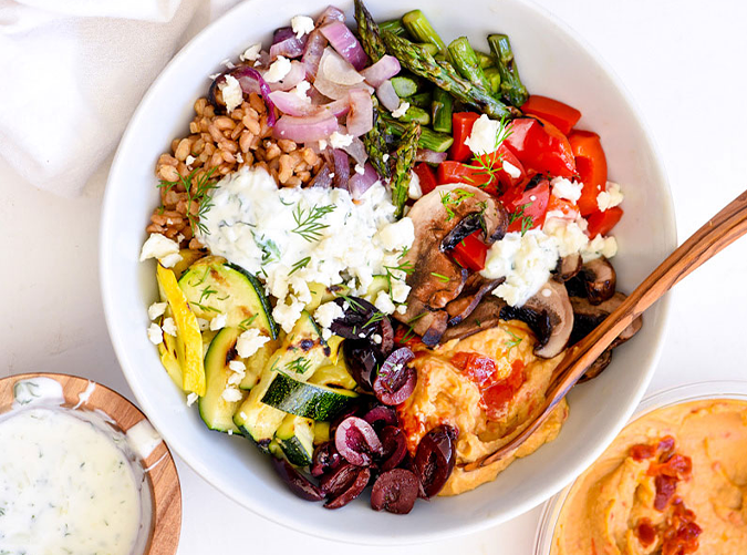 Chopped Grilled Vegetable Bowl with Farro