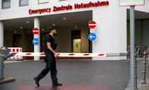 A general view shows an entrance of Charite Mitte Hospital Complex where Alexei Navalny is expected to be treated after being brought to Germany, in Berlin