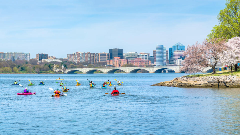 kayakers in Potomac River in Arlington Virginia