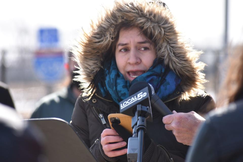 After Monday's shooting outside East High School, Maria Corona, leader in Iowa's anti-violence movement, said inequalities in the city that can lead to violence must be addressed. She spoke a news conference at Des Moines' East High School on March 11, 2022.
