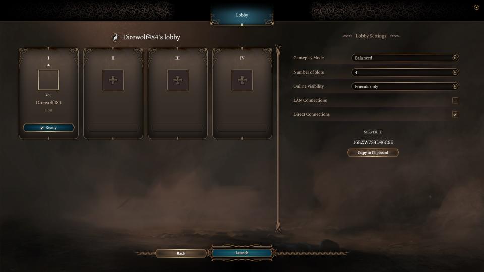 Baldur's Gate 3 multiplayer lobby host