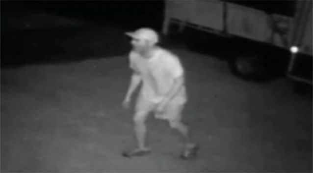 The man can be seen on the footage 'creeping' around the residence. Source: QPS Media.