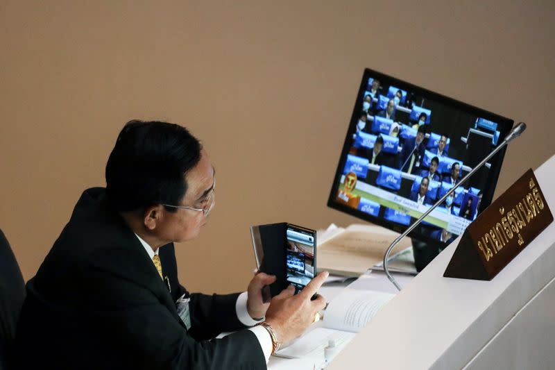 Thailand's Prime Minister Prayuth Chan-ocha attends a special parliament session to discuss the current political situation and the ongoing anti-government protests in Bangkok