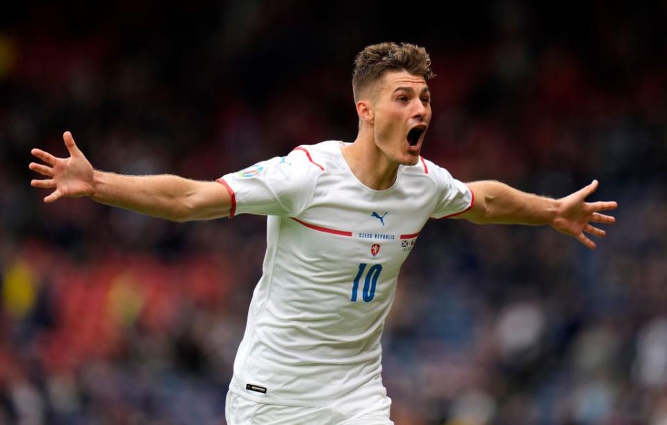 Patrik Schick of Czech Republic celebrates after scoring their side's second goal (Getty)