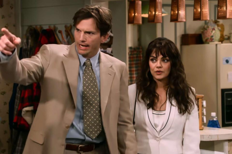 <p>Netflix</p> Mila Kunis and Ashton Kutcher on 