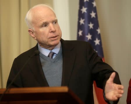 U.S. Senator John McCain speaks during a news conference in Riga, Latvia, December 28, 2016. REUTERS/Ints Kalnins