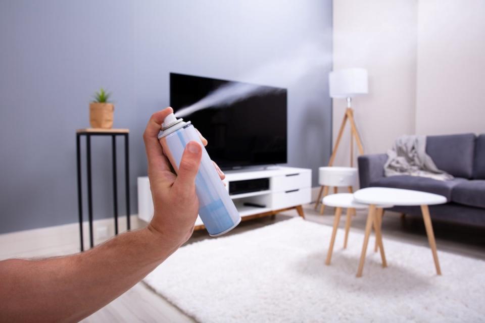 Person spraying air freshener