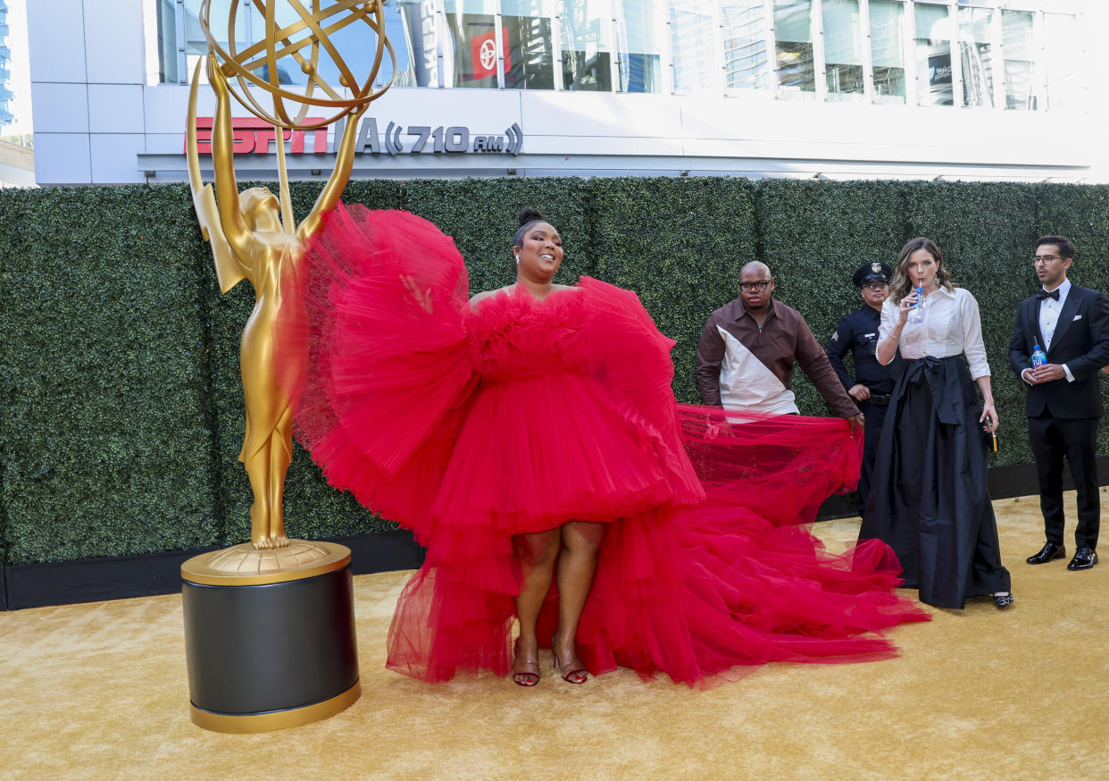 LOS ANGELES, CA - September 12, 2022 - Lizzo arriving at the 74th Primetime Emmy Awards at the Microsoft Theater on Monday, September 12, 2022 (Robert Gauthier/ Los Angeles Times via Getty Images)