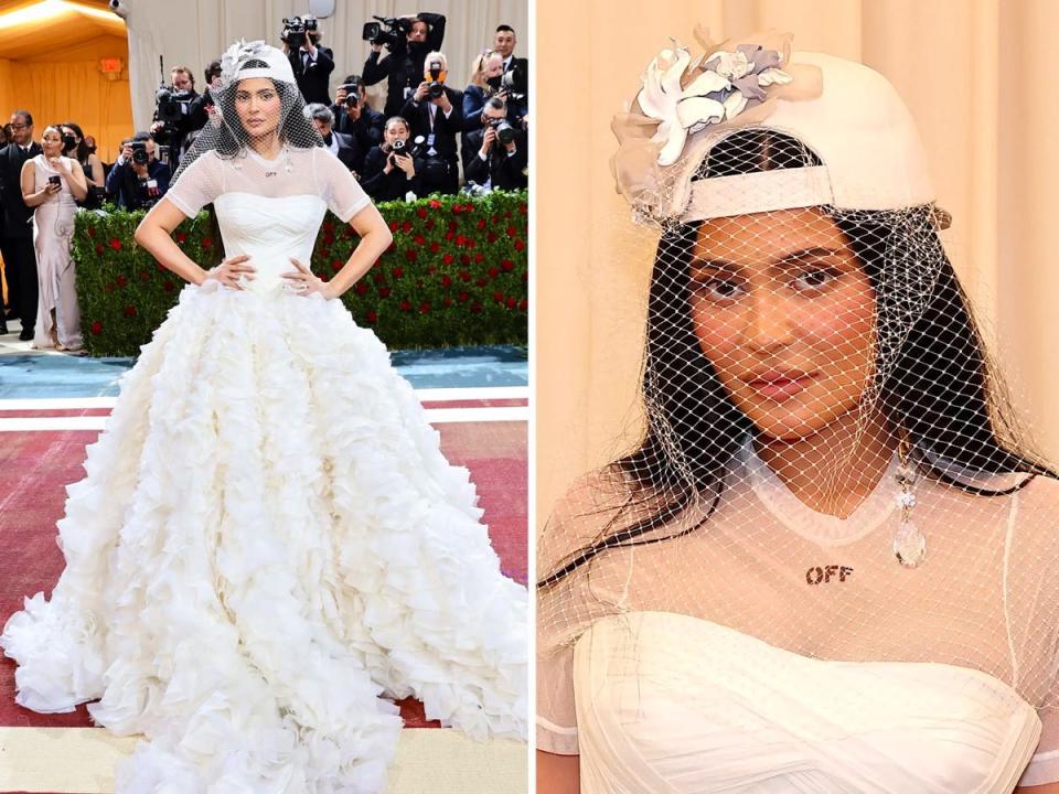 Kylie Jenner in wedding dress and baseball-cap gown at 2022 met gala