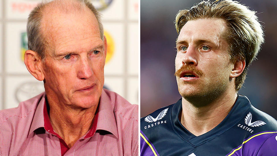 Pictured left to right is NRL coach Wayne Bennett and Melbourne Storm player Cameron Munster.