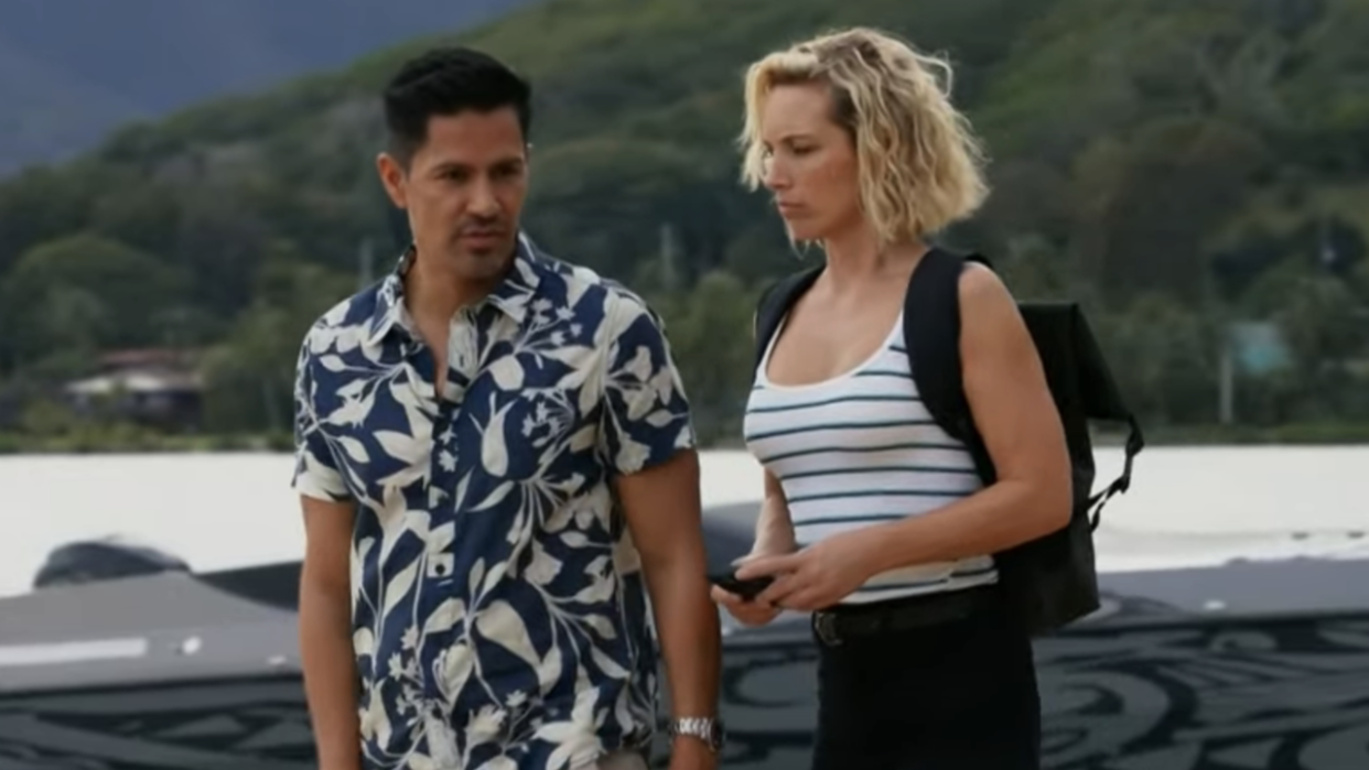  Jay Hernandez and Perdita Weeks in Magnum PI Season 5. 