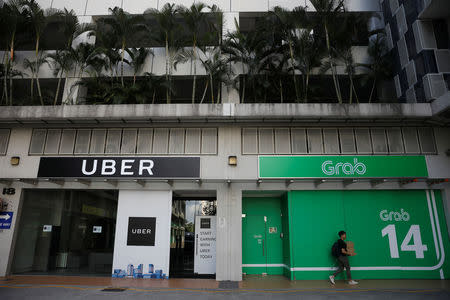 A view of Uber and Grab offices in Singapore March 26, 2018. REUTERS/Edgar Su