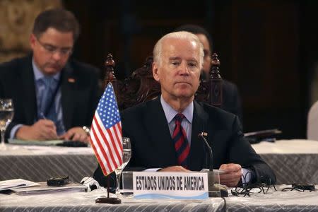 U.S. Vice-President Joe Biden attends a meeting at the Presidential Palace in Guatemala City June 20, 2014. REUTERS/Pakal Koban