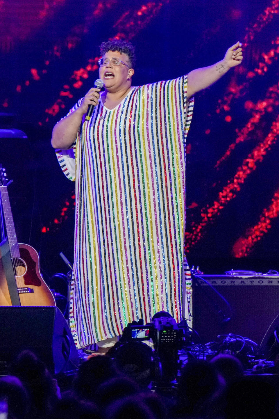 Brittany Howard performs at "Love Rising," a benefit concert for the Tennessee Equality Project, Inclusion Tennessee, OUTMemphis and The Tennessee Pride Chamber, on Monday, March 20, 2023, at the Bridgestone Arena in Nashville, Tenn. (Photo by Ed Rode/Invision/AP)