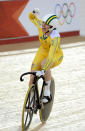 Australia's Anna Meares wins the women's sprint race to take the gold medal at the Velodrome during the Olympic Games in London, Tuesday, Aug. 7, 2012. Meares beat Great Britian's Victoria Pendleton (AAP Image/Dean Lewins) NO ARCHIVING