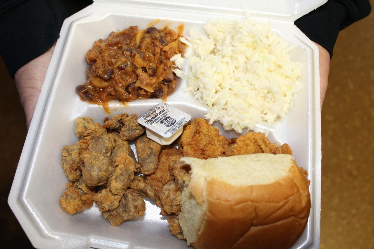 At the 21st annual Deerfield Testicle Festival in March 2022, dinner consisted of mountain oysters, chicken gizzards, baked beans, coleslaw and a dinner roll with butter. Proceeds from the fundraiser go back into the community in the form of supporting schools, sporting events, scholarships and veterans.