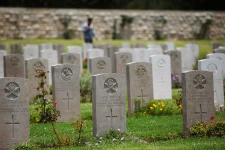 Tombstones are seen at the Commonwealth War Graves Cemetery in Jerusalem, June 13, 2018. Picture taken June 13, 2018. REUTERS/Ronen Zvulun