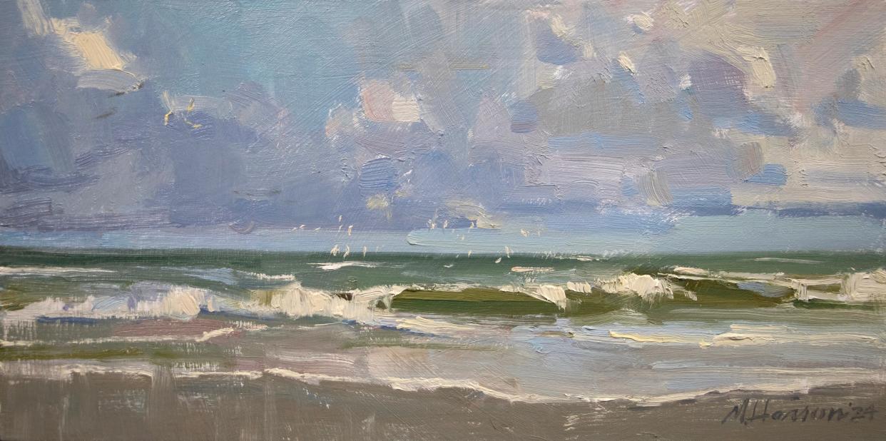 Marc Hanson's "Beach Days," oil, 6" x 12"