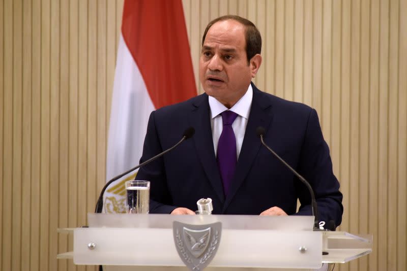 Egyptian President Abdel Fattah al-Sisi speaks after a trilateral summit between Greece, Cyprus and Egypt in Nicosia