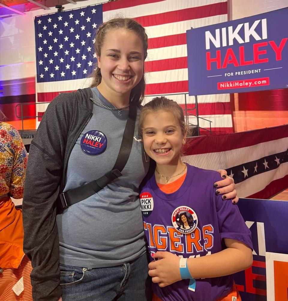 Ellison and Nora White from Durham, North Carolina wait for Haley to take the stage at her Jan. 27 campaign event in Greenville.