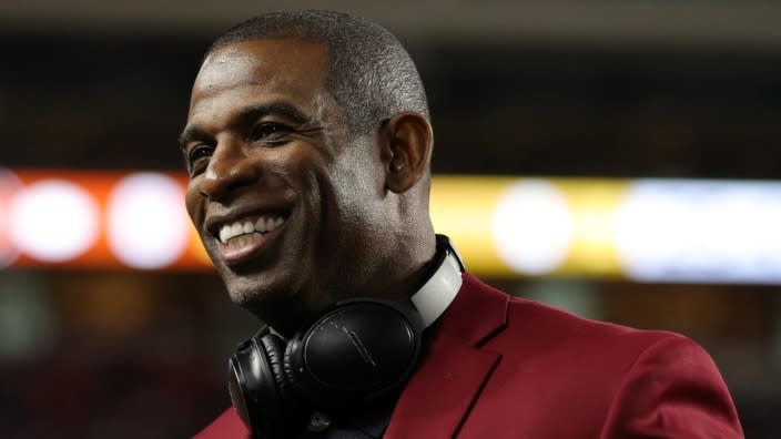 Former NFL Hall of Fame player and current Jackson State University football coach Deion Sanders reached out to a rival HBCU team, offering assistance in finding trainers for their squad. (Photo: Maddie Meyer/Getty Images)