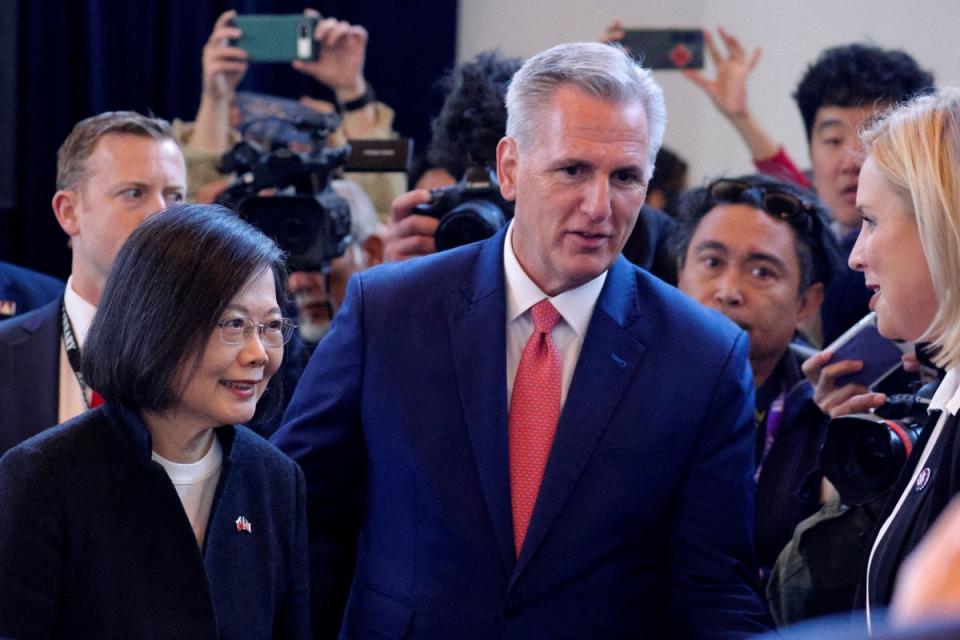 Taiwan’s President Tsai Ing-wen meets the US Speaker of the House Kevin McCarthy (REUTERS)