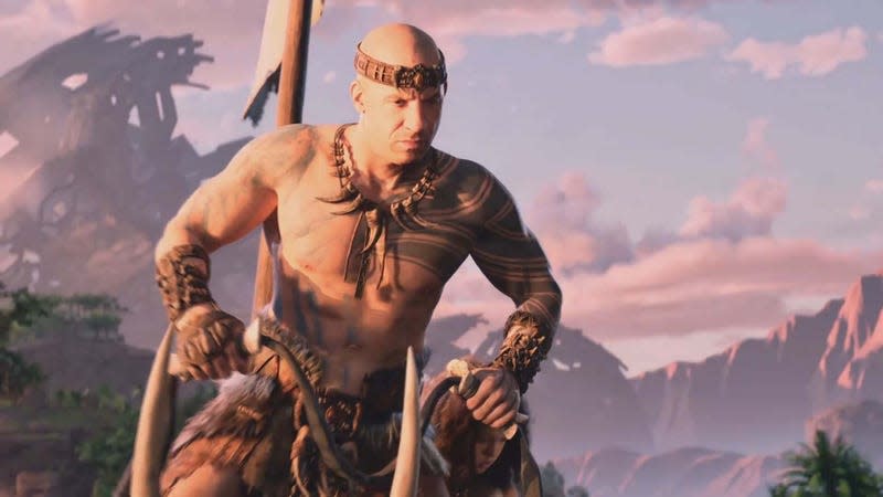 Vin Diesel rides a dinosaur as seen in Ark 2's initial trailer. 