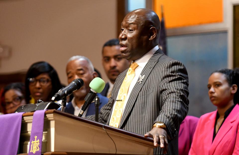 Civil rights attorney Ben Crump joined Attorney Bobby DiCello and the family of Frank E. Tyson of Canton for a press conference at St. Paul AME Church in Canton for Tyson who died April 18 after he was arrested by Canton police. Thursday, May 02, 2024.