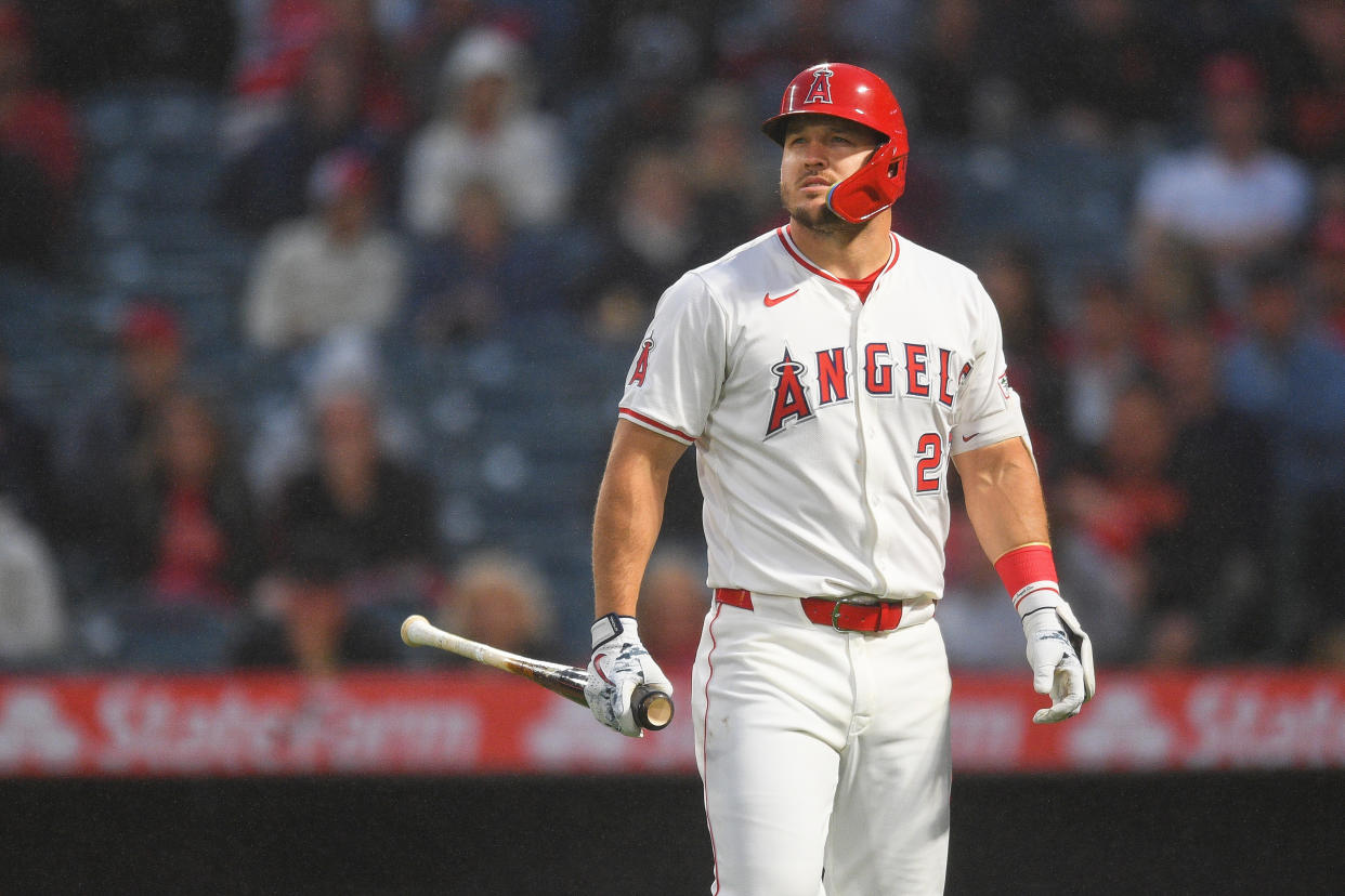 At the time of his injury, Mike Trout was tied for the MLB lead in home runs with 10 and hitting .220/.325/.541. (Photo by Brian Rothmuller/Icon Sportswire via Getty Images)