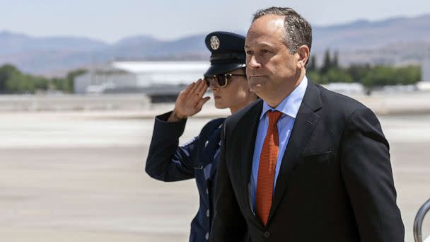 PHOTO: FILE - Second Gentleman Doug Emhoff arrive to Reno-Tahoe International Airport, Reno, Nevada, June 3, 2022. (Bloomberg via Getty Images, FILE)