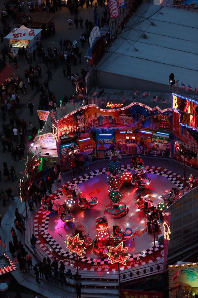 A view of the Oktoberfest beer festival, seen from the giant ferris wheel in the dusk of day 1 of Oktoberfest beer festival on September 22, 2012 in Munich, Germany.This year's edition of the world's biggest beer festival Oktoberfest will run until October 7, 2012.