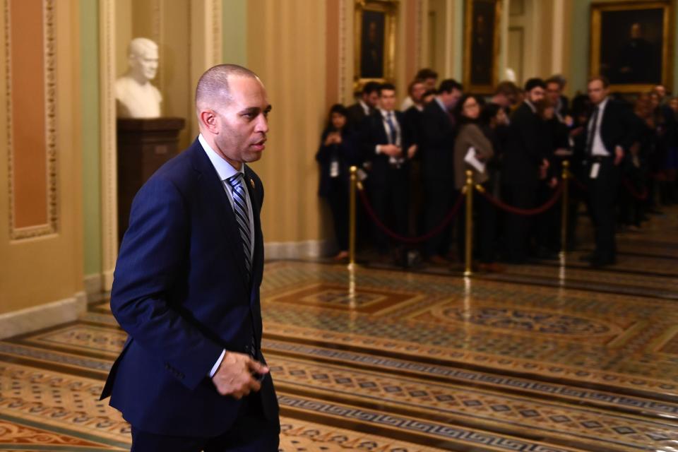 House Impeachment Manager Hakeem Jeffries walks during a recess in the impeachment trial of President Donald Trump.