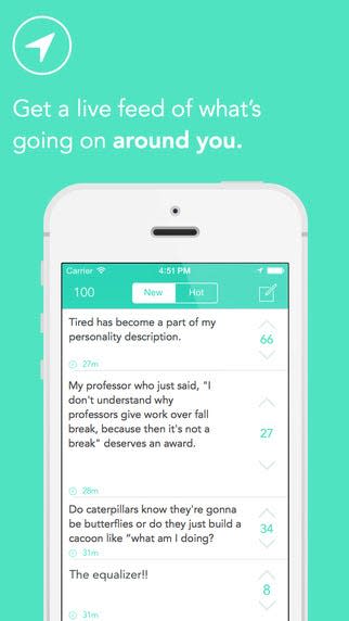 A screenshot of the Yik Yak app.