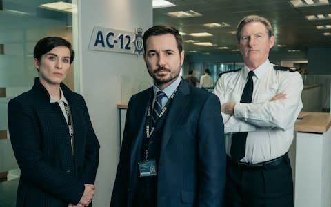 Kate (Vicky McClure), Steve (Martin Compston) and Hastings (Adrian Dunbar) - Credit: World Productions