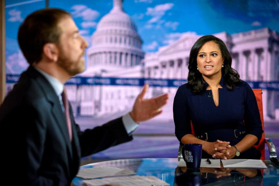 Kristen Welker with "Meet the Press" moderator Chuck Todd on Jan. 26, 2020.