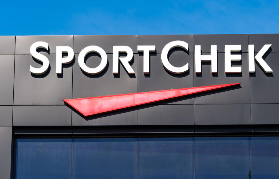 TORONTO, ONTARIO, CANADA - 2016/06/11: SportCheck entrance. Store known for its abundant merchandise relating to sport equipment. (Photo by Roberto Machado Noa/LightRocket via Getty Images)
