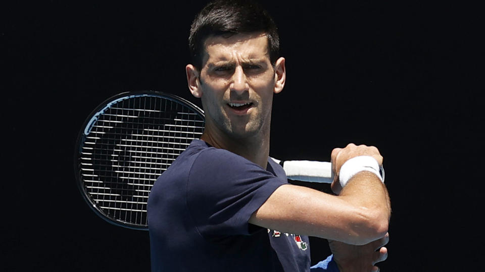 Novak Djokovic, pictured here during a practice session ahead of the Australian Open.