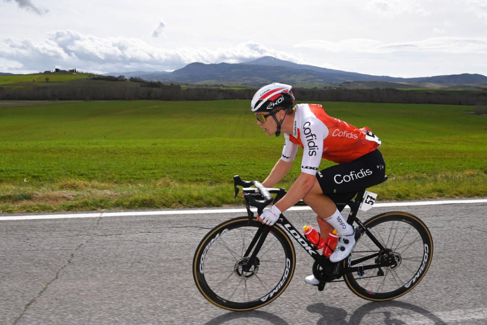 FOLIGNO ITALY  MARCH 08 Axel Zingle of France and Team Cofidis competes during the 58th TirrenoAdriatico 2023 Stage 3 a 216km stage from Follonica to Foligno 231m  UCIWT  TirrenoAdriatico  on March 08 2023 in Foligno Italy Photo by Tim de WaeleGetty Images