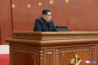 North Korean leader Kim Jong Un speaks during the Third Plenary Meeting of the Seventh Central Committee of the Workers' Party of Korea (WPK), in this photo released by North Korea's Korean Central News Agency (KCNA) in Pyongyang on April 20, 2018. KCNA/via Reuters