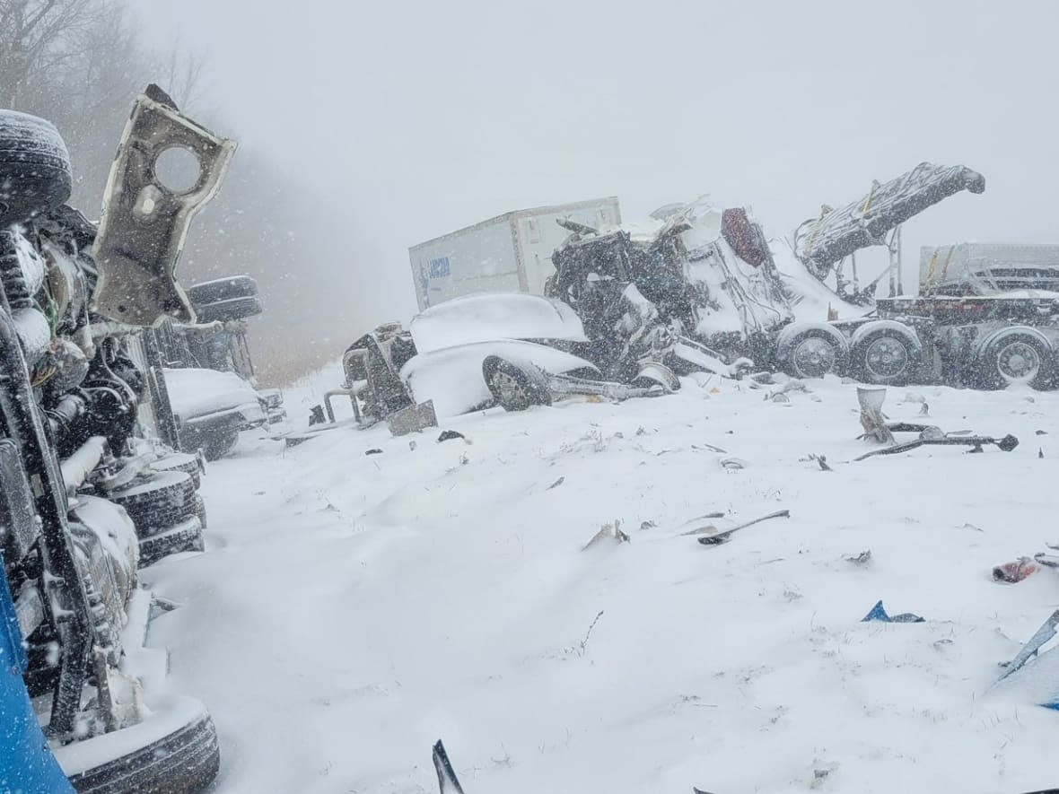This is the aftermath of one of several collisions in southwestern Ontario on Friday. (OPP - image credit)