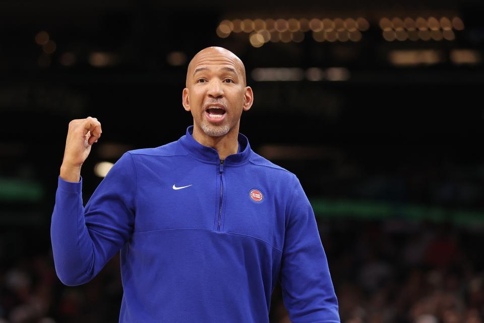 Pistons coach Monty Williams reacts during the first half on Wednesday, Feb. 14, 2024, in Phoenix.