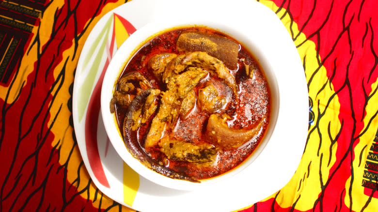 Banga soup in white bowl